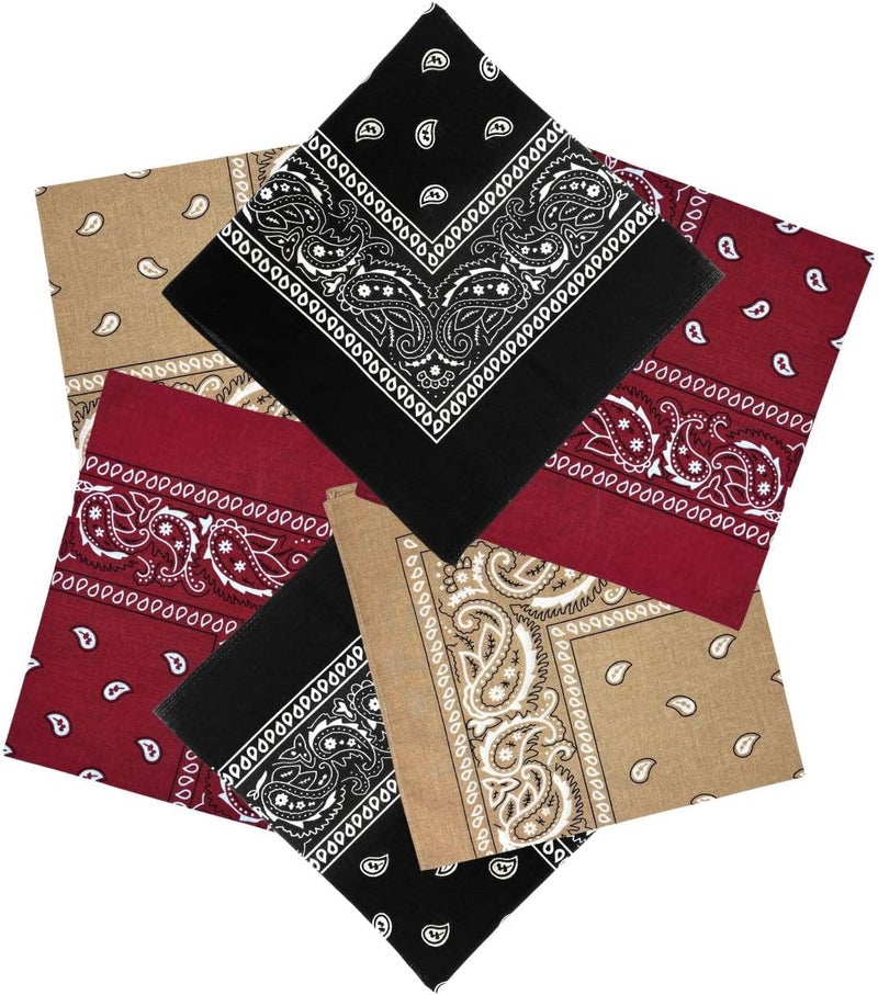 MD Style 6 PCS 100% Cotton Bandanas 22” x 22" for Men & Women Paisley Handkerchief Headband Scarf Bandana - Image 1